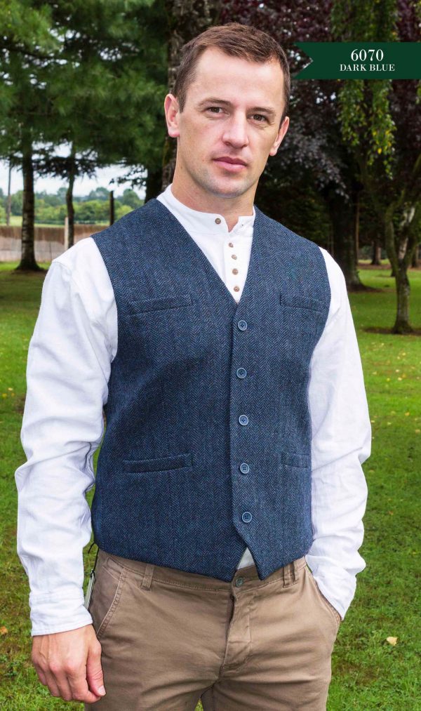 Emerald Isle Traditional Irish Wool Blend Waistcoat Blue 6070